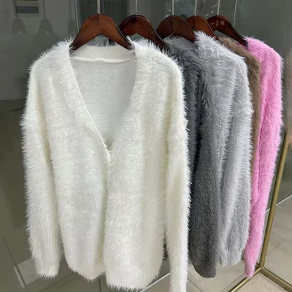 Trendix Solid Knit Cardigan Women Long Sleeve Casual V Neck Oversized Sweater Women'S Autumn High Street Fashion Knitted Coats