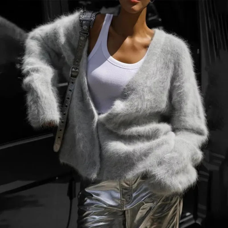 Trendix Solid Knit Cardigan Women Long Sleeve Casual V Neck Oversized Sweater Women'S Autumn High Street Fashion Knitted Coats