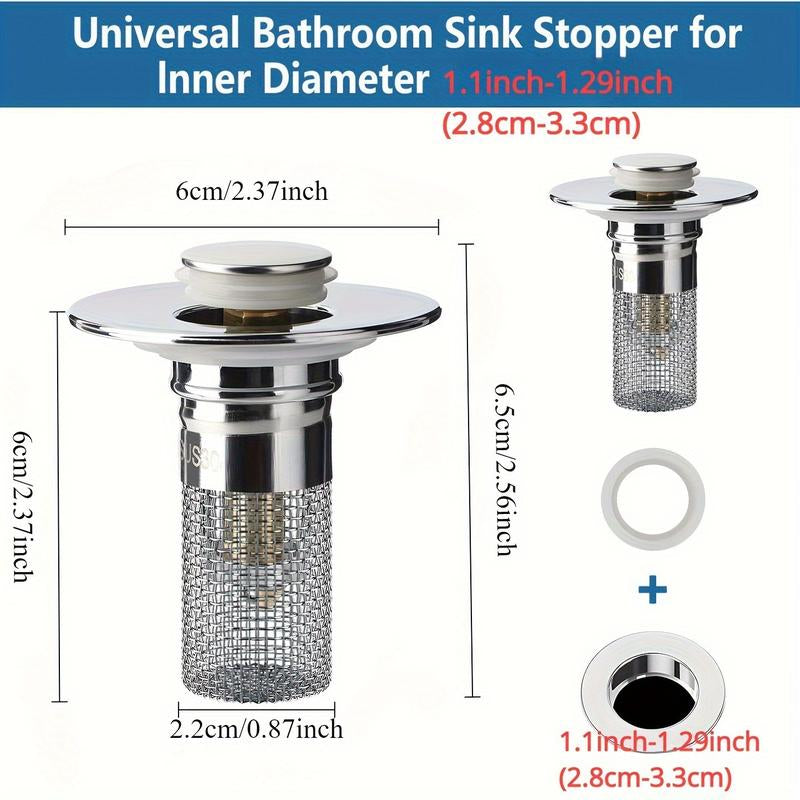 Bathroom Sink Stopper Hair Catcher, Universal Pop up Sink Drain Filter with Stainless Steel Filter Basket, Bathroom Sink Drain Strainer