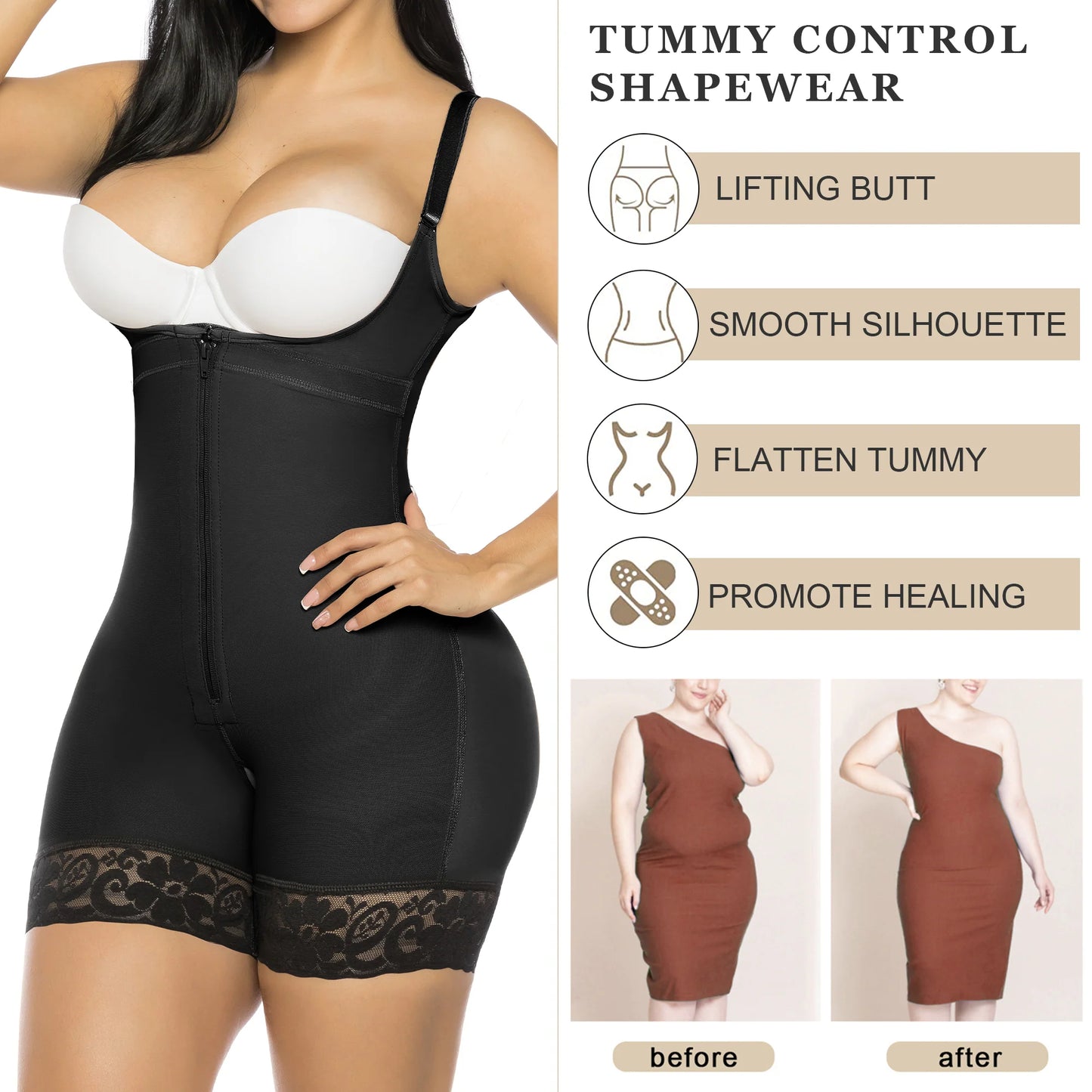 Fajas Colombianas Shapewear for Women Postpartum Tummy Control Body Shaper Butt Lifter Bodysuit