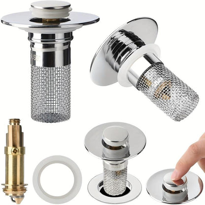 Bathroom Sink Stopper Hair Catcher, Universal Pop up Sink Drain Filter with Stainless Steel Filter Basket, Bathroom Sink Drain Strainer
